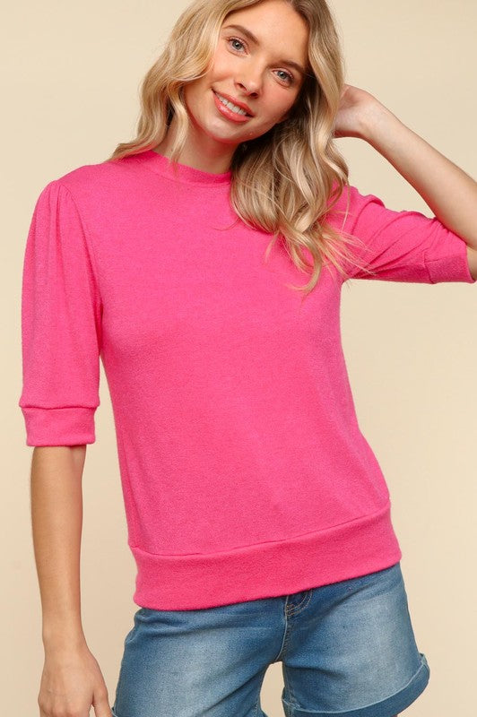 Haptics Tied Back Mock Neck Half Sleeve Knit Top