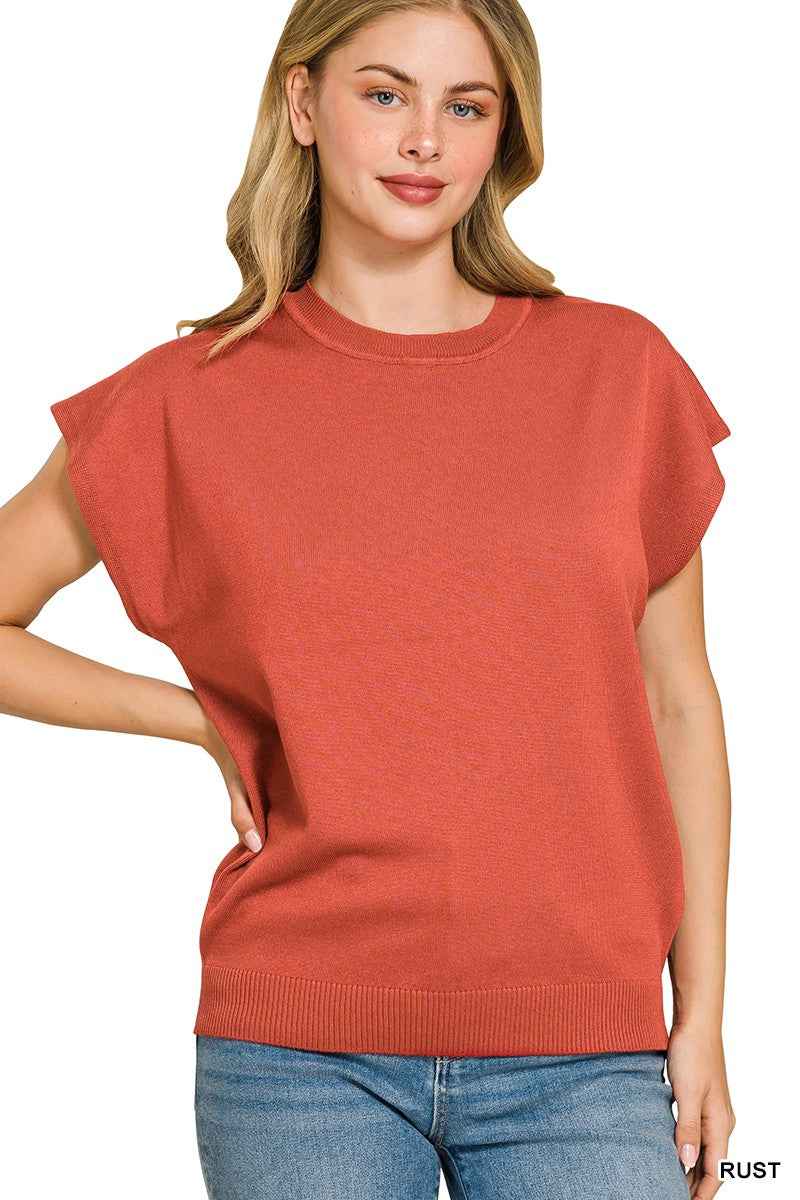 Zenana Viscose Round-neck Short Sleeve Sweater