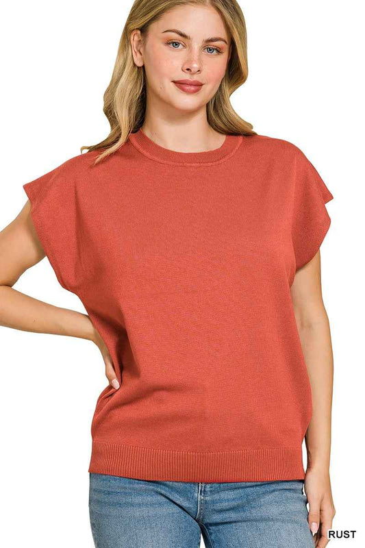 Zenana Viscose Round-neck Short Sleeve Sweater