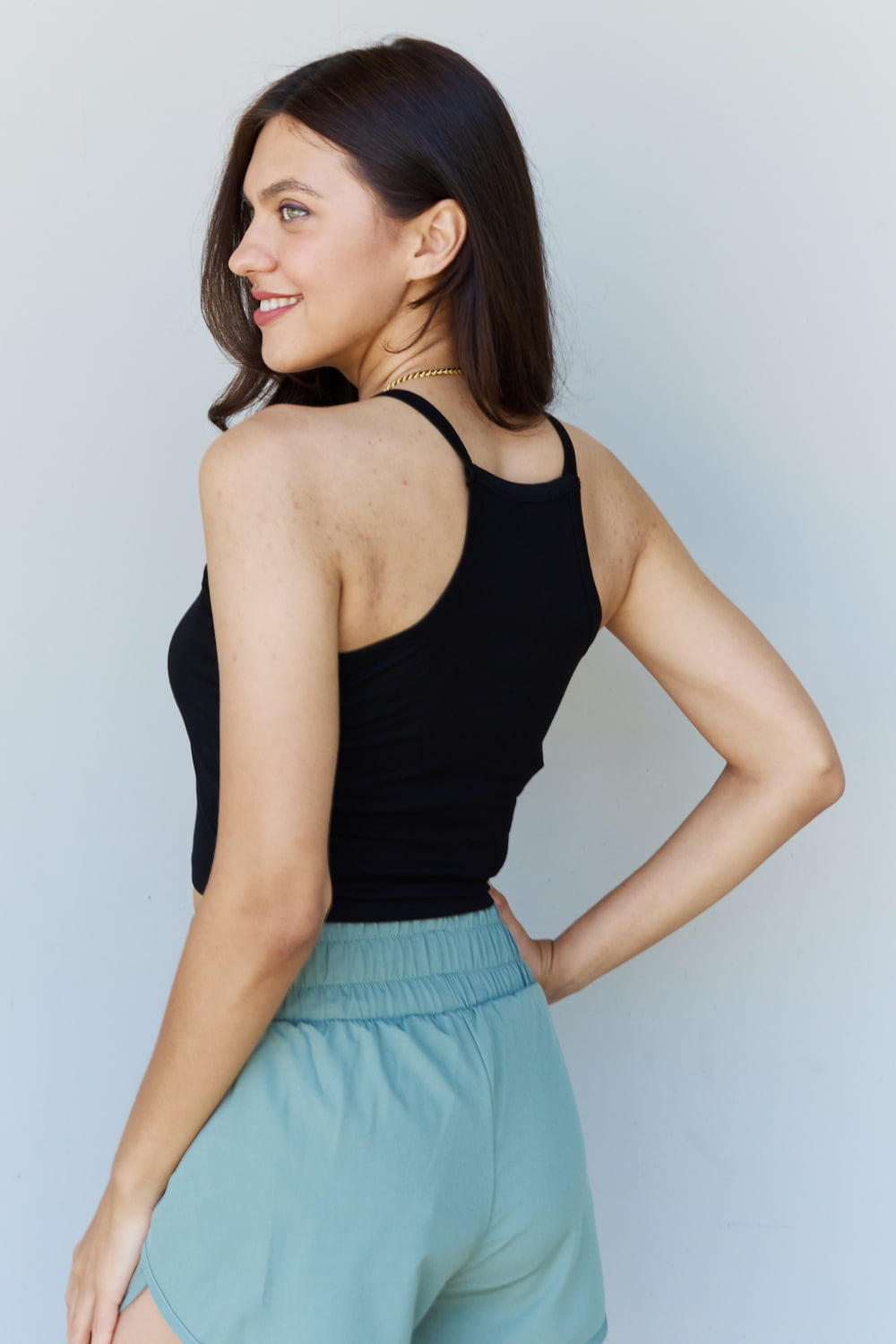 Ninexis Everyday Staple Black Ribbed Tank Top - Soft Modal Short Strap Ribbed Design