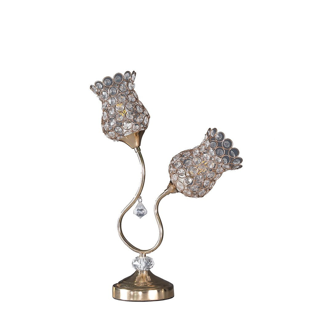 18.75' Rose Gold 2-Floral Trumpet Glam Metal Table Lamp