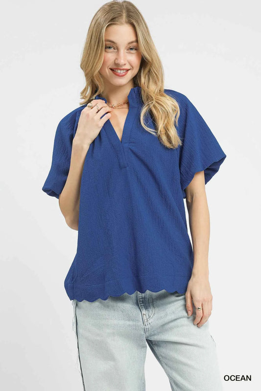 Scalloped Hem Textured Blouse