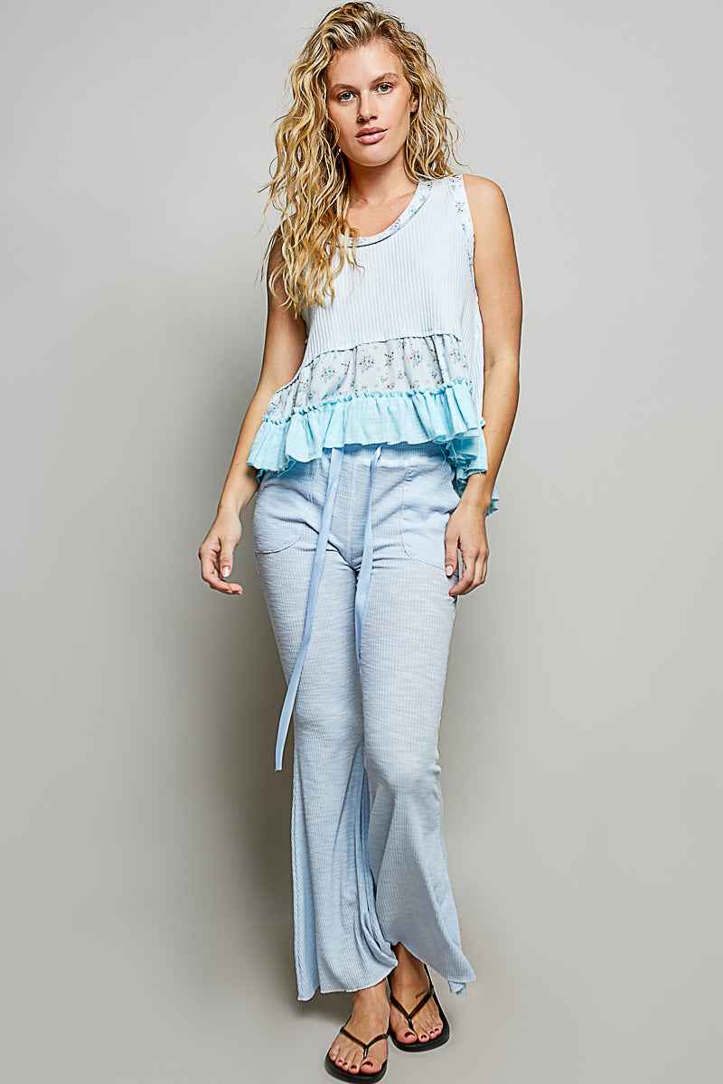 POL Drawstring Textured Ribbed Knit Pants