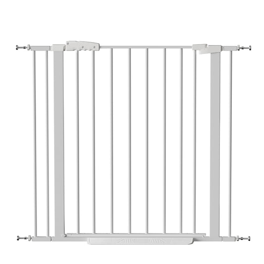 29'-40.5' Pet Gate for Stairs, 30' Tall, Auto Close Safety Dog Gate, Pressure Mounted Easy Walk Through Pet Gate for Doorways, Durable Stair Gate, 30' Tall, White