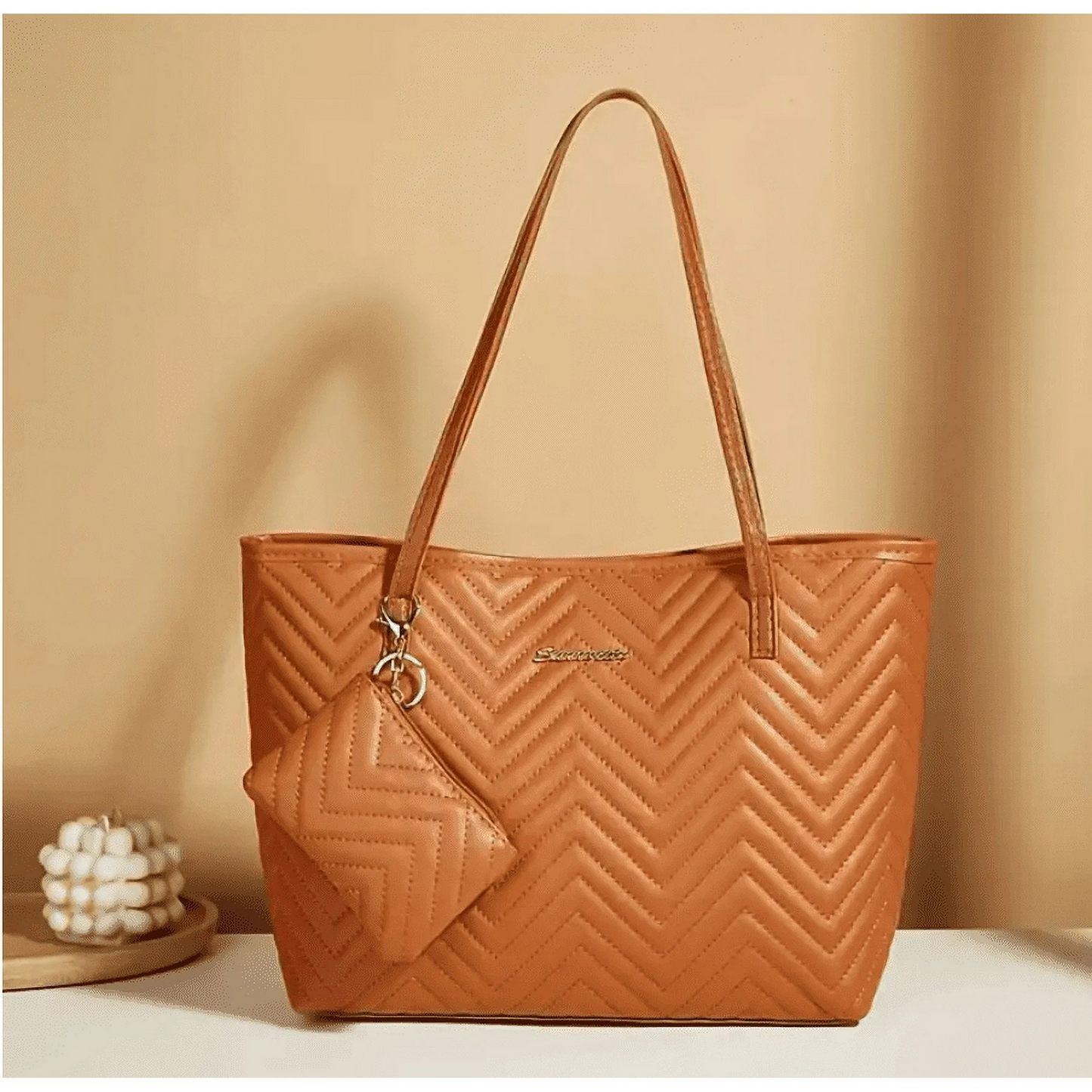 Women's Fashionable Wave Pattern Diamond Plaid Embroidered Shoulder Bag