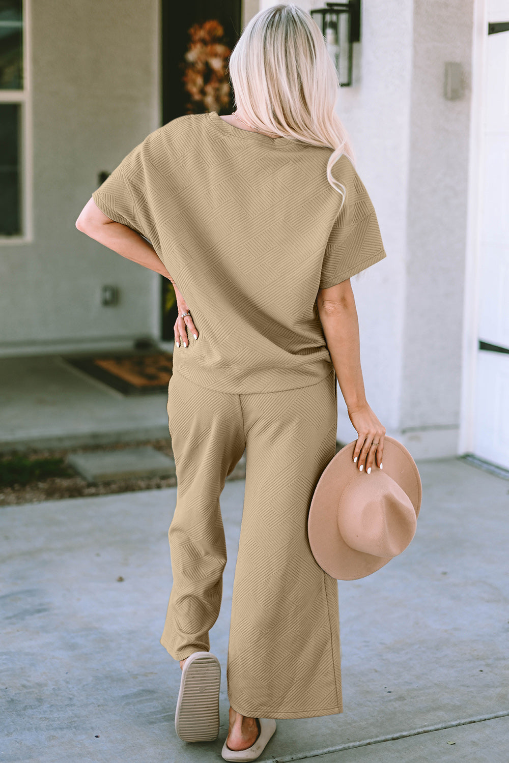 Double Take Texture Set - Full Size Short Sleeve Top and Pants Set