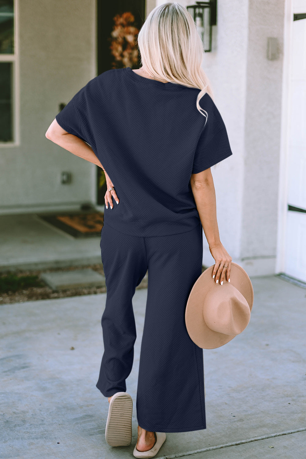 Double Take Texture Set - Full Size Short Sleeve Top and Pants Set