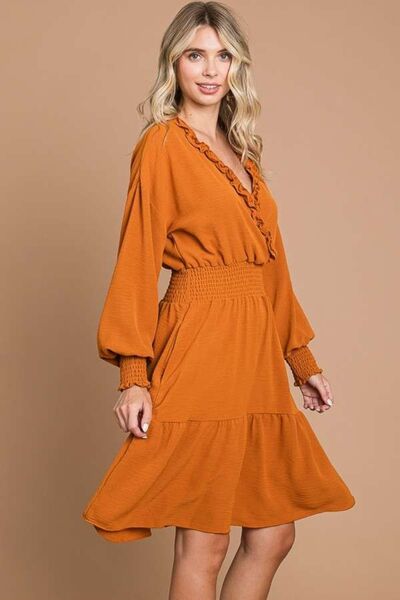 Culture Code Full Size Frill Smocked Lantern Sleeve Mini Dress