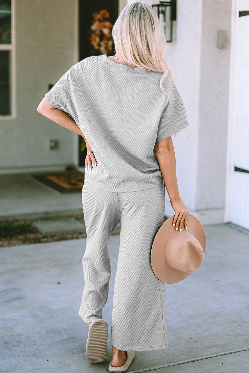 Double Take Texture Set - Full Size Short Sleeve Top and Pants Set