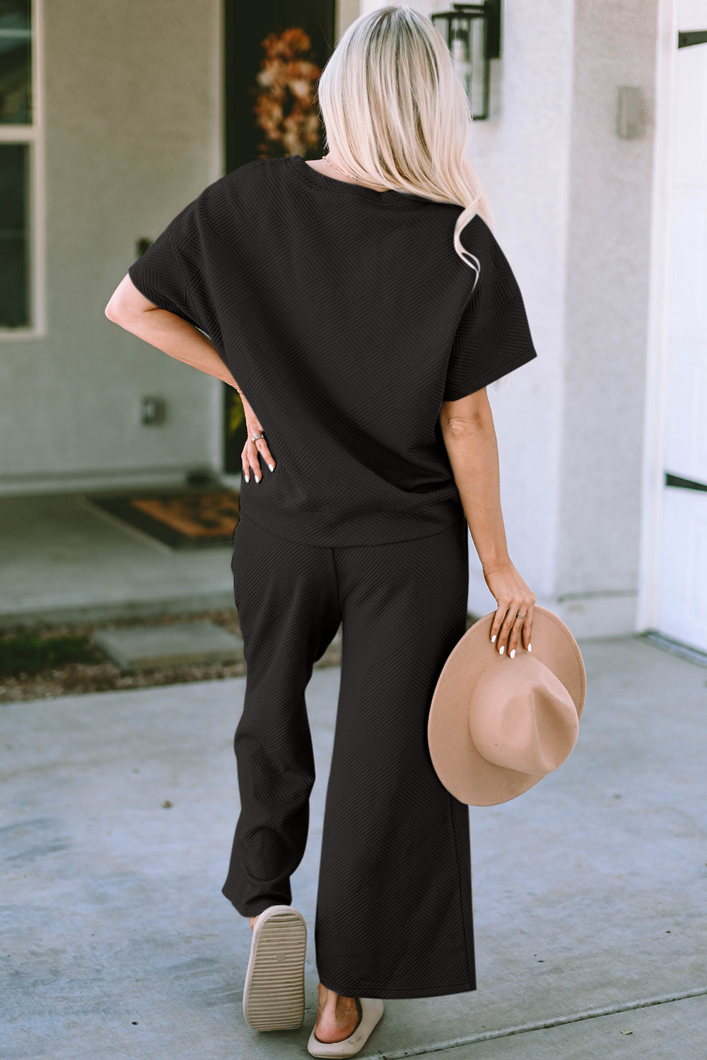 Double Take Texture Set - Full Size Short Sleeve Top and Pants Set